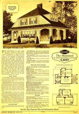 1920s mail-order catalog page for Sears "Maywood" kit house